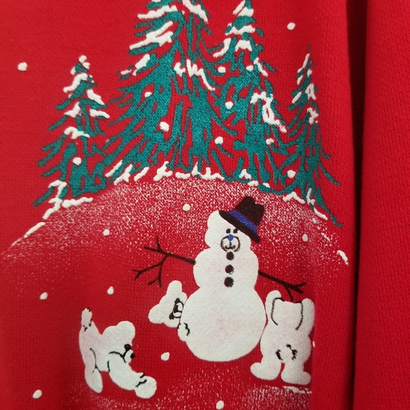 Vintage Christmas Sweater Polar Bear Snow Man Red Medium - Picture 5 of 7